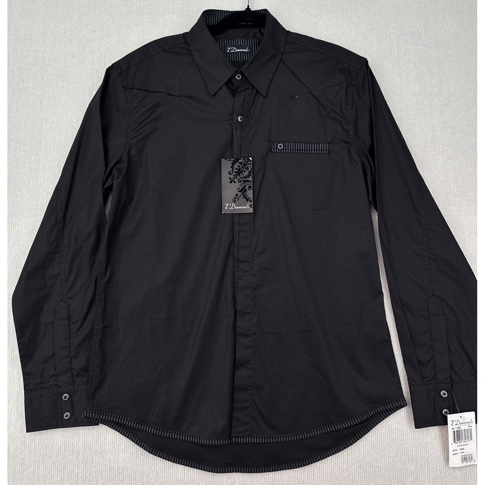 7 Diamonds Men's Black Western Button Up Shirt Long Sleeve Stretch NWT 0446